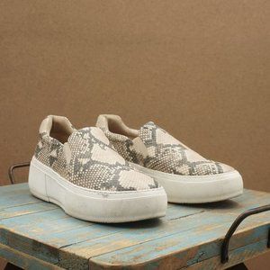J/Slides Womens Platform Slip On Cleo Snake Print Sneakers Size 8 Beige Leather